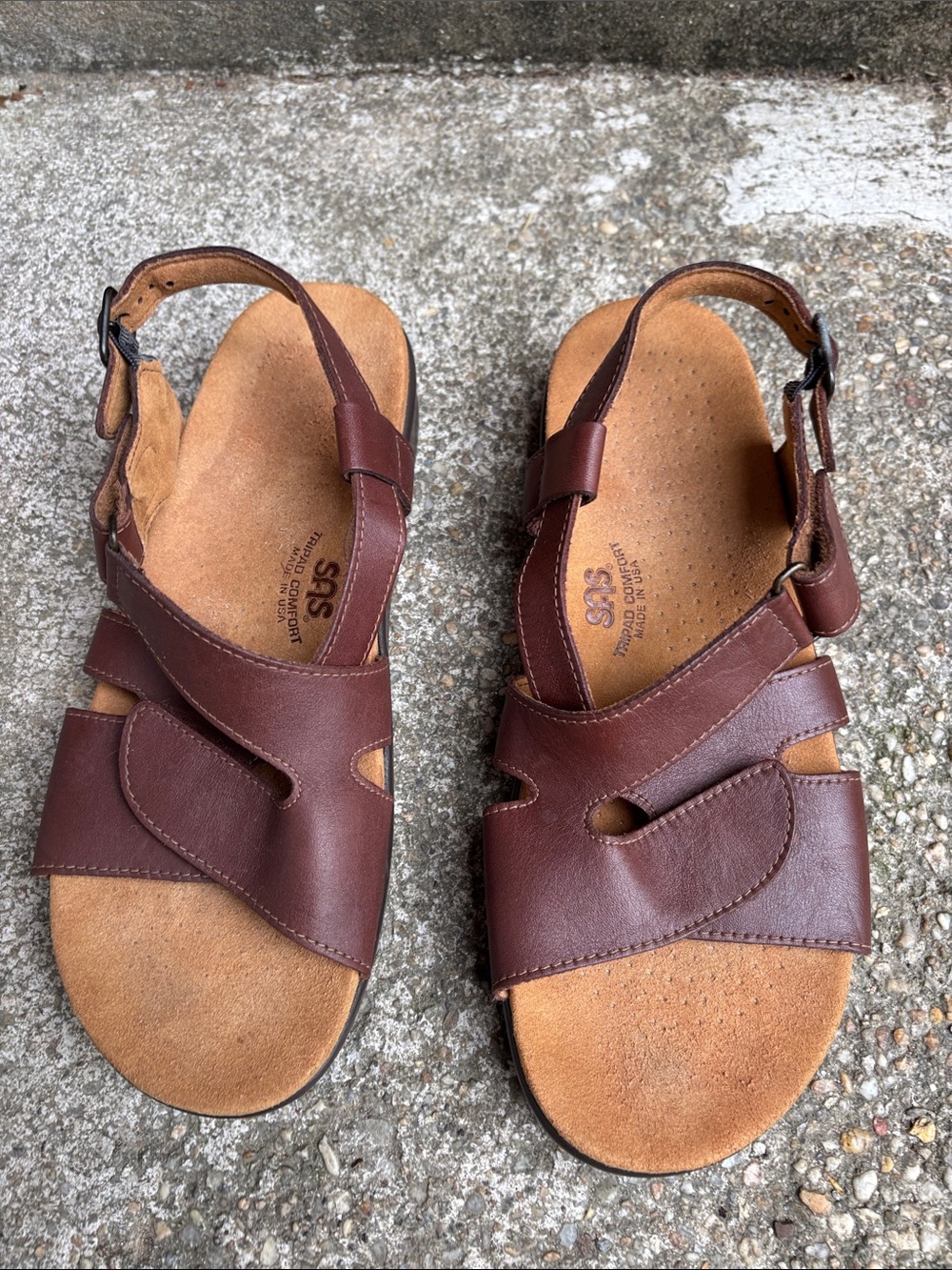 SAS Brown Leather Adjustable Slingback Sandals